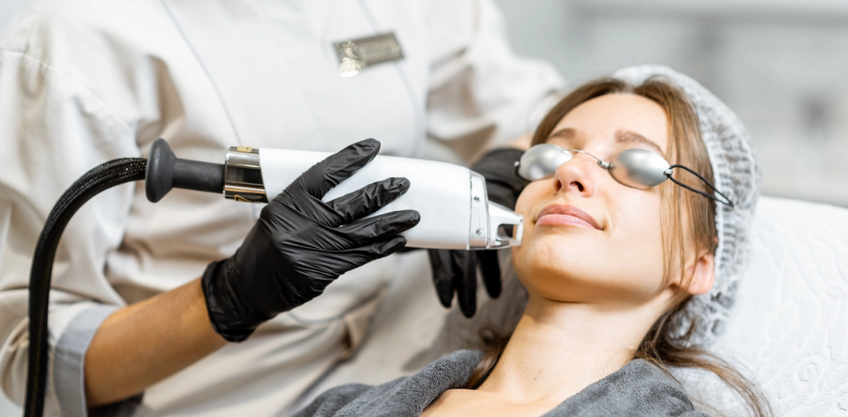 Client receiving electrolysis laser hair removal treatment.